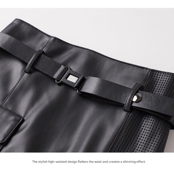 Luxury Lambskin Perforated Panel Skirt /Brown - Picture 4 of 7